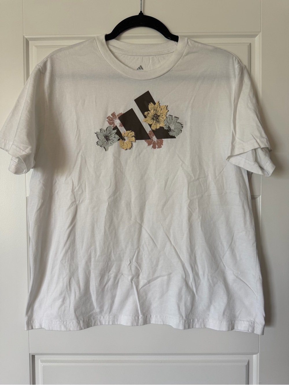 adidas White Floral Logo T‑Shirt